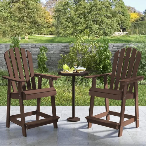 Vista 4 de Tangkula Taburete de bar para exteriores, silla Adirondack alta de polietileno de alta densidad con reposabrazos y reposapiés, resistente a