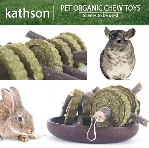 Vista 6 de kathson 4 juguetes masticables de conejito para rechinar dientes, golosinas de chinchilla de bambú orgánico, ramas de madera de fruta natural