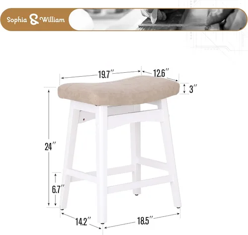 Vista 109 de Sophia & William Taburete de bar de altura de mostrador para isla de cocina, taburetes de mostrador de 24 pulgadas con patas de madera, asiento