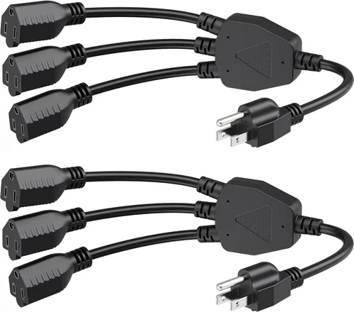 Vista 9 de Cable Matters Paquete de 2 cables divisor de alimentación de 2 salidas - 1.2 pies, divisor de cable de alimentación Y NEMA 5-15P a NEMA 5-15R