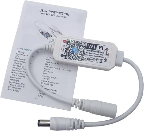 Controlador WiFi inteligente LED, tira de luces LED de un solo color, controlador WiFi compatible con Android iOS, tira de luz LED de 12-24 V 96 W,