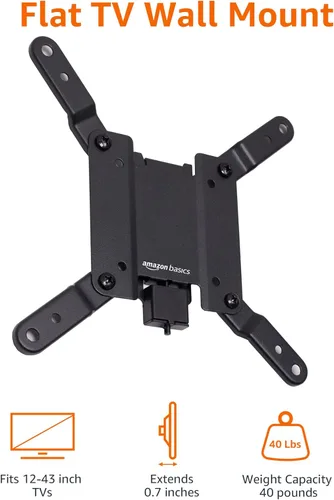 Vista 4 de Amazon Basics Soporte de pared fijo plano para TV se ajusta a TVs de 12 a 40 pulgadas y VESA 200x200, negro