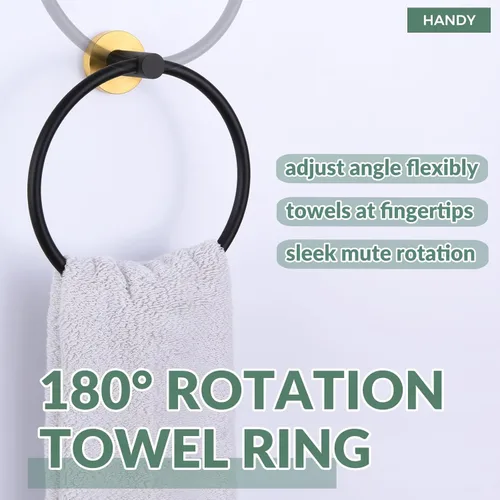 Vista 4 de APLusee Anillo de toalla de oro negro para pared de baño, soporte de toalla de mano de acero inoxidable, montado en la pared