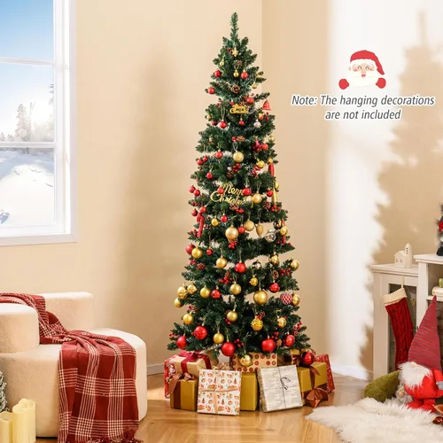 Vista 7 de DORTALA Árbol de Navidad de Lápiz Preiluminado de 7 Pies, Árbol de Navidad Artificial Delgado en Espiral con 220 Luces LED Blancas Cálidas, 791