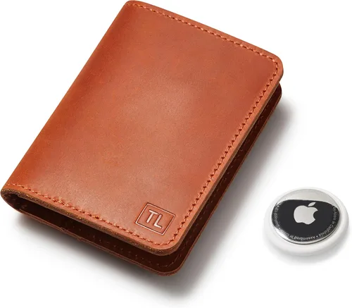 Vista 7 de TagLock Cartera AirTag de cuero, Bronceado de silla de montar, Cartera funcional delgada con bolsillo Airtag hecha de cuero real que es duradera