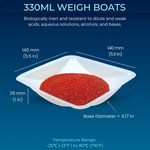 Vista 5 de Weigh Boats - Bandejas de plástico desechables grandes (11.2 fl oz, paquete de 125) para báscula, bandeja cuadrada antiestática, plato