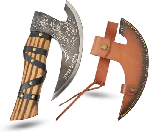 Vista 5 de Cuchillo de cocina Ulu hecho a mano con mango de madera de rosa, viene con funda de cuero (6009, acero de alto carbono)