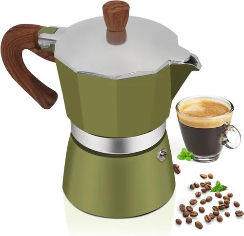 Vista 12 de Cafetera Moka Pot Express de Aluminio de 3 Tazas 150ml (5.1 fl oz), Cafetera de Espresso para Estufa, Cafetera Colorida Estilo Clásico Italiano