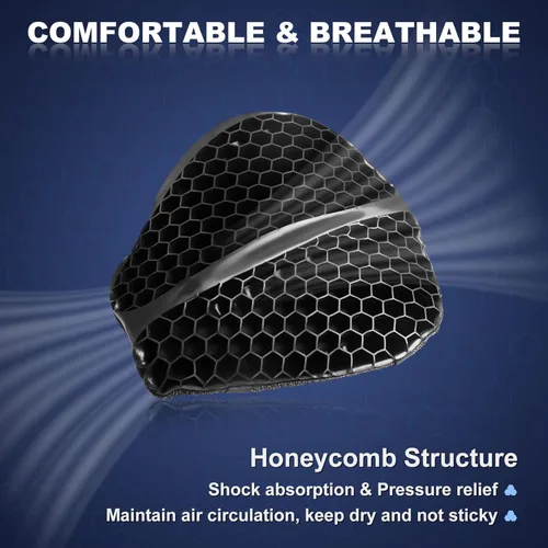 Vista 4 de Cojín plegable para asiento de motocicleta con cubierta parasol, estructura grande de nido de abeja 3D, absorción de impactos y almohadilla de gel