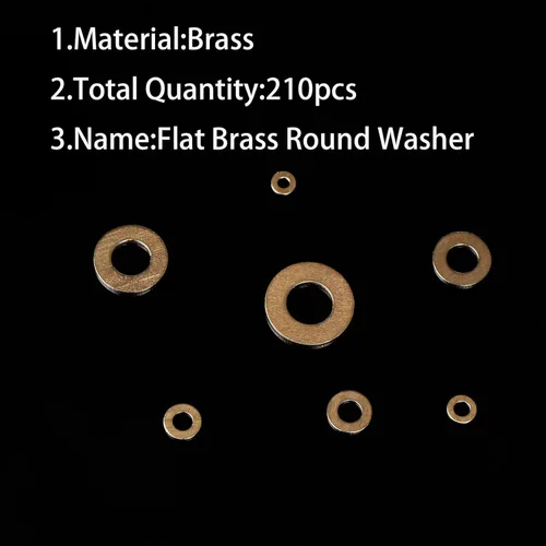 Vista 4 de Kit de juntas de arandela plana de latón – Surtido de 210 piezas de arandelas para tornillos y pernos M3, M4, M5, M6, M8, M10 y M12