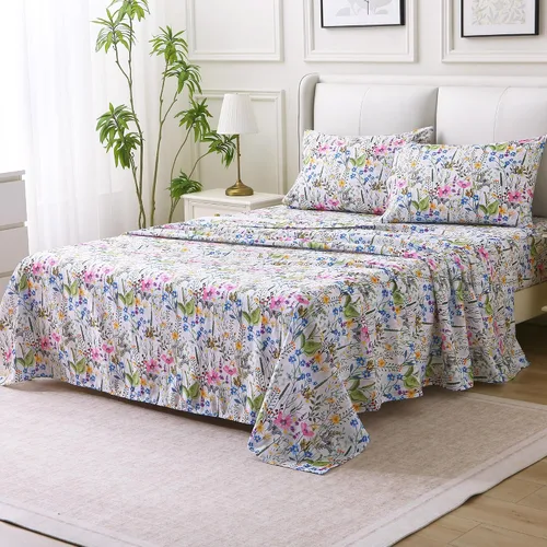 Vista 2 de Viviland Juego de sábanas tamaño individual – Sábanas de 3 piezas con estampado botánico floral y mariposa – Sábanas de microfibra suave y Mariposa