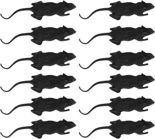 Vista 10 de Zerodeko 24Pcs Fake Rat Halloween Prop, Realistic Mouse Prank, Tricky Toys for Halloween Party, Loose-Packed Black PVC Simulation Animal Prank Prop