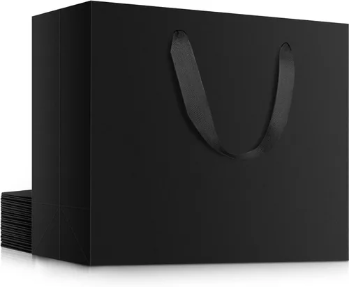 Vista 48 de EUSOAR Bolsas de regalo grandes con asas, paquete de 3 bolsas de papel de compras negras resistentes de 16 x 6 x 12 pulgadas con asas, bolsa