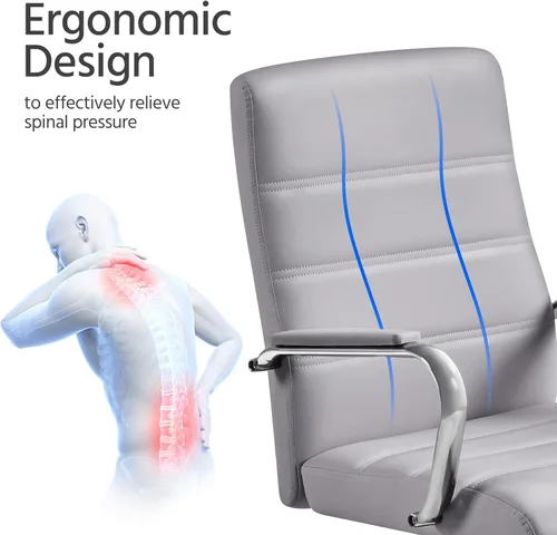 Vista 5 de Yaheetech Silla de oficina Exectuive de 2 piezas, altura ajustable, giratoria, de piel sintética, silla de escritorio para el hogar con brazos, claro