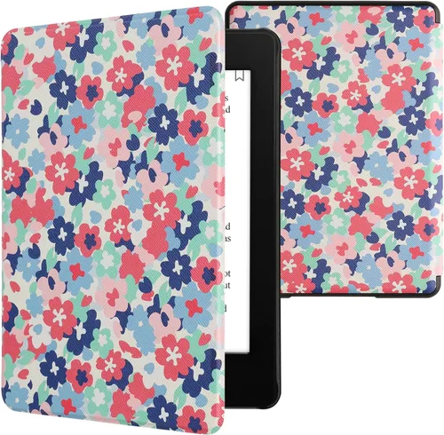 Vista 37 de kwmobile Funda compatible con Amazon Kindle Paperwhite 11. Generación 2021 - Funda para lector electrónico - Libros y páginas Beige/Marrón/Dorado