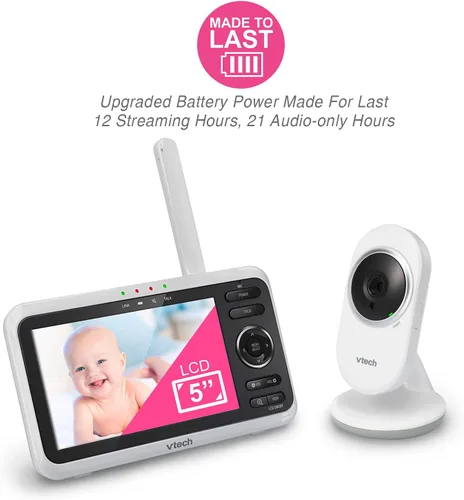 Vista 13 de VTech VM350 Monitor de video con batería admite modo de video de 12 horas, modo de audio de 21 horas, pantalla de 5 pulgadas, alcance de 1000 pies