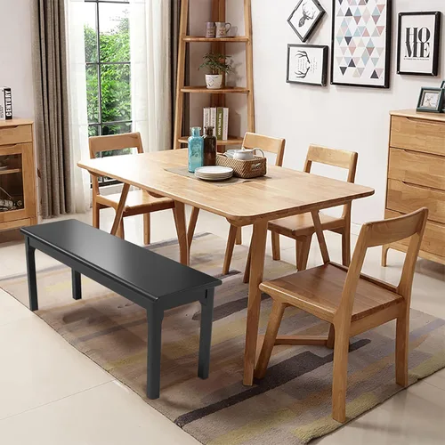 Vista 14 de Banco de comedor de madera de roble macizo, banco de entrada y extremo para dormitorio, sala de estar, cocina (marrón)