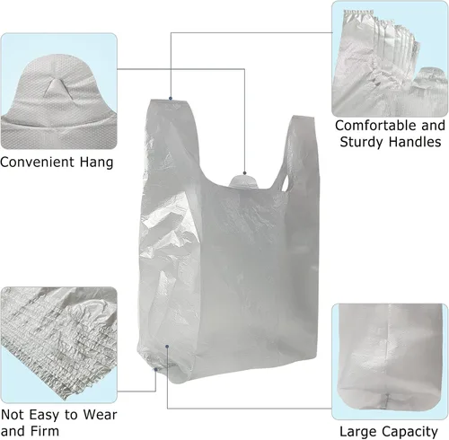 Vista 3 de Bolsas de plástico para camisetas, bolsas de plástico con asas para compras de comestibles y venta al por menor, bolsas de plástico para negocio, 12