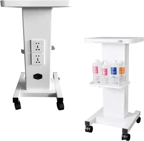 Vista 10 de Carrito de salón de belleza blanco de 13.8 x 13.4 x 27.2 pulgadas con ruedas y valla de almacenamiento grande, 2 niveles multifunción, servicio