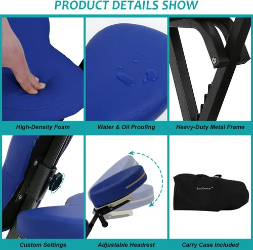 Vista 4 de Sillas de masaje portátiles, silla de tatuaje de 4 pulgadas de grosor, esponja de altura ajustable, silla de masaje ligera, silla de spa plegable