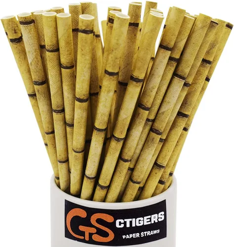 Vista 12 de Pajitas de papel biodegradables con estampado de bambú para caja de fiesta de 100