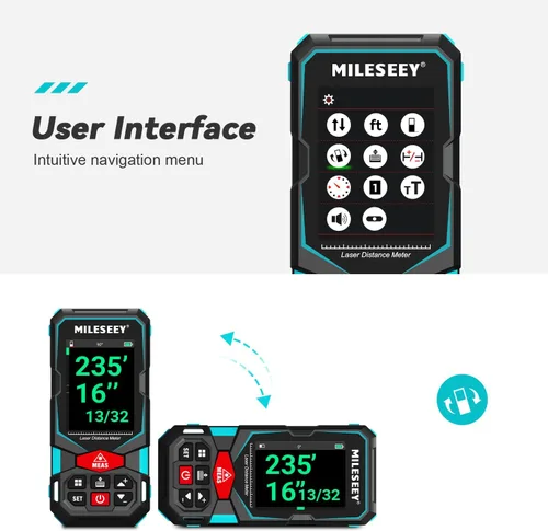 Vista 6 de MiLESEEY - Herramienta de medición láser, multifuncional de 330 pies con pantalla retroiluminada a color de 2.4 pulgadas, medidor de distancia láser