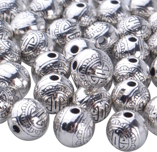 Vista 4 de BronaGrand 50 cuentas espaciadoras redondas de plata antigua, cuentas espaciadoras de cuentas de aleación, cuentas espaciadoras para cuentas