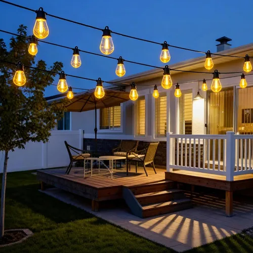 Vista 6 de Luces de Cadena para Exteriores de 25 Pies IP65 Impermeables Luces de Patio con 8 + 1 Bombillas LED Irrompibles Luces de Cadena LED de Grado