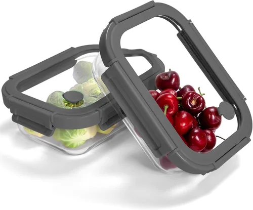 Vista 10 de Paquete de 2 Recipientes de Vidrio para Almacenamiento de Alimentos con Tapas de Vidrio Templado (21.3oz/2.7 tazas) - Cierre Hermético a Presión