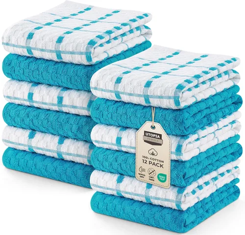 Utopia Towels - Paquete de 12 toallas de cocina, 15 x 25 pulgadas, 100% algodón hilado en anillo súper suave y absorbente, juego de toallas de té y