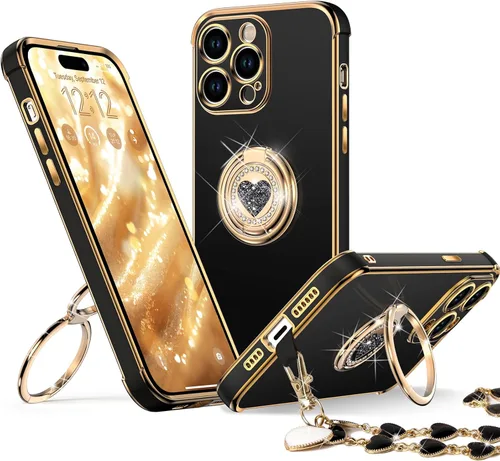 Vista 36 de XYZ Funda para iPhone 12 con Soporte, Funda para Teléfono con Soporte de Doble Anillo, Funda Protectora de Lujo Brillante para Mujeres y Niñas