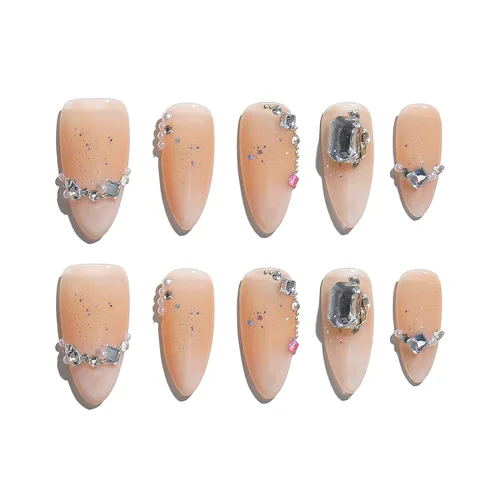 Vista 12 de Sun&Beam Nails Uñas postizas a presión hechas a mano, medianas y largas, almendra, ovalada, rosa y blanca, punta falsa, diseño 3D, lindos con caja