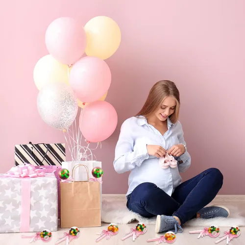 Vista 6 de 30 botellas de ducha con lazo de cristal de oso de cristal para chupón, botella de caramelo de plástico rellenable rosa y 56 calcomanías