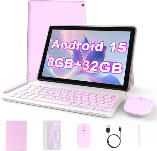 Vista 9 de Tablet Android 15 de 10 pulgadas, tableta 2 en 1 con teclado. 8GB RAM+32GB ROM compatible con tabletas PC expandibles de 1TB, CPU de cuatro núcleos