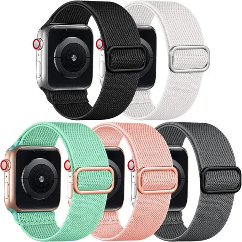 Vista 20 de Adorve - Correa elástica compatible con correas de Apple Watch para hombres Negro/Rosa arena/Verde pino/Starlight/Leopardo