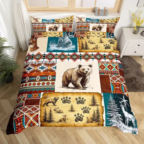 Vista 28 de Erosebridal Juego de funda de edredón estilo bohemio occidental tamaño individual, diseño de vaca atrapasueños del suroeste, juego de ropa de cama