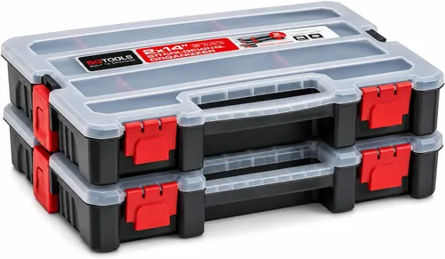 Paquete de 2 cajas organizadoras de piezas pequeñas, organizador apilable de almacenamiento de accesorios con 20 compartimentos y divisores,
