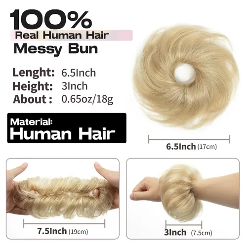 Vista 6 de isheeny Moño de Cabello Humano 100%, Moño Desordenado Pieza de Cabello Extensiones de Cabello Humano Real Moño de Cabello Rizado Natural Piezas
