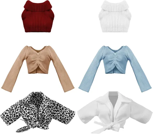 Vista 13 de Bencailor 6 piezas de ropa de muñeca para muñeca de 11.8 pulgadas, accesorios de atuendo, abrigo de invierno, tops, traje de baño, camiseta