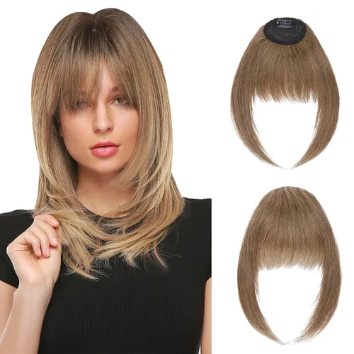 Vista 7 de Hairro Flequillo con clip, de cabello humano, fleco francés, con flecos, parte frontal plana, flequillo lateral, clip con cortina de sien, clip
