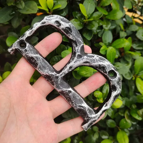 Vista 3 de Números de casa de 5.5 pulgadas, número único de dirección de metal de hierro fundido para puerta exterior o delantera, acabado plateado antiguo