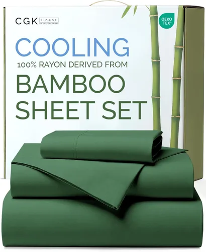 Vista 18 de Sábanas de bambú 100% rayón derivado de bambú, tamaño individual XL, sábanas refrescantes para individual XL, ropa de cama suave, transpirable