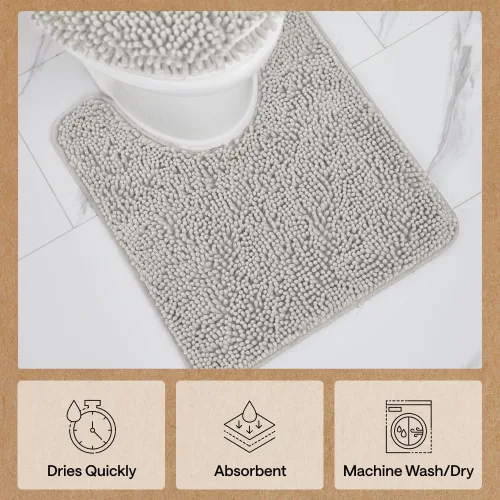 Vista 7 de Gorilla Grip - Tapete de baño afelpado, absorbente, peludo, de felpilla, para base de inodoro cuadrada, reverso de goma, suave, de microfibra, claro