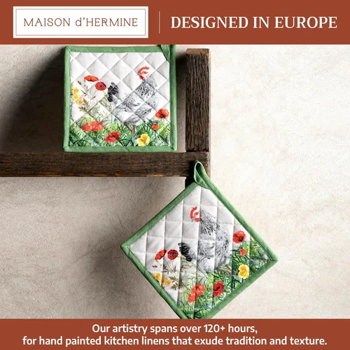 Vista 2 de Maison d' Hermine Juego de soportes para ollas 100% algodón, resistentes al calor, almohadillas calientes de 8 x 8 pulgadas con bucle para barbacoa