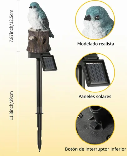 Vista 6 de iStatue - Estaca de iluminación solar decorativa para jardín con forma de pájaro, figura de animal lindo impermeable al aire libre, luces