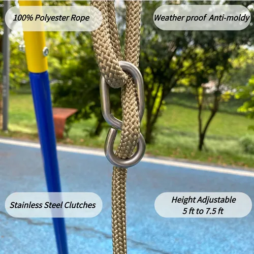 Vista 5 de SELEWARE Juego de columpios para niños pequeños, con respaldo alto, asiento de columpio completo con cuerda ajustable y 4 mosquetones de bloqueo