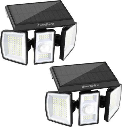 EverBrite Solar Lights Outdoor, 128 LED 7000K Motion Sensor Outdoor Lights, 3 Heads Security LED Floodlights, IP65 Waterproof, 270° Wide Angle
