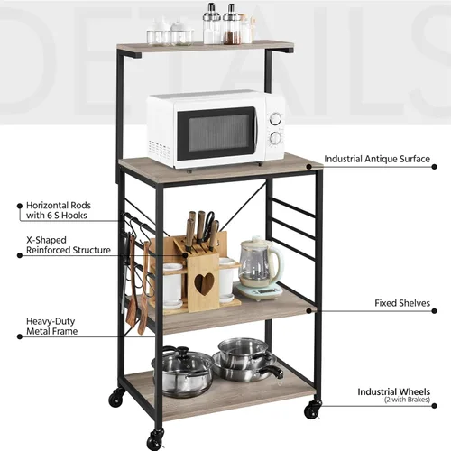 Vista 16 de Yaheetech Estante para panaderos con ruedas (16 pulgadas de profundidad x 24 pulgadas de ancho x 50 pulgadas de alto), soporte para microondas con 6