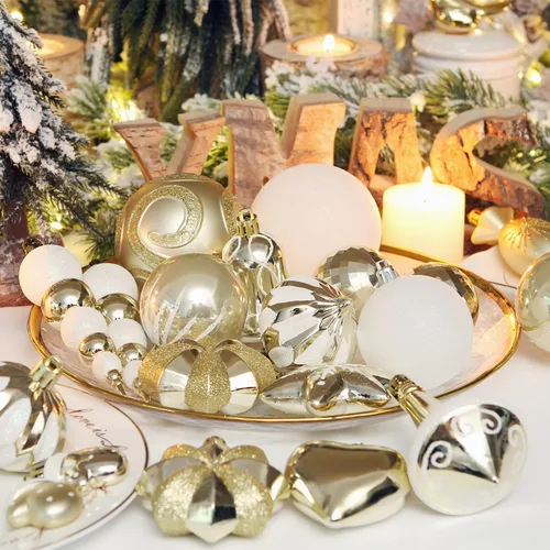 Vista 5 de Juego de 155 adornos navideños Sea Team, inastillables, bolas de Navidad decorativas, adornos colgantes con soporte reutilizable, obsequio