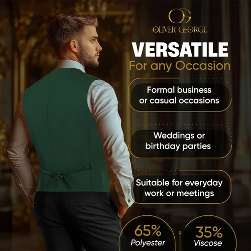 Vista 26 de Oliver George Chaleco formal de esmoquin en capas para hombre, chaleco de traje de negocios